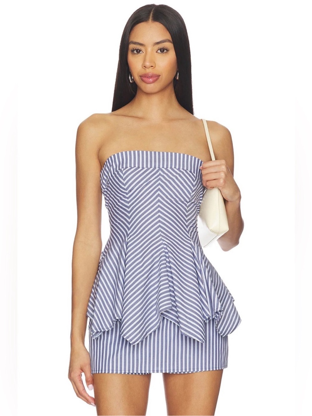 Striped Strapless Peplum Mini Dress - Blue/White both top and bottom